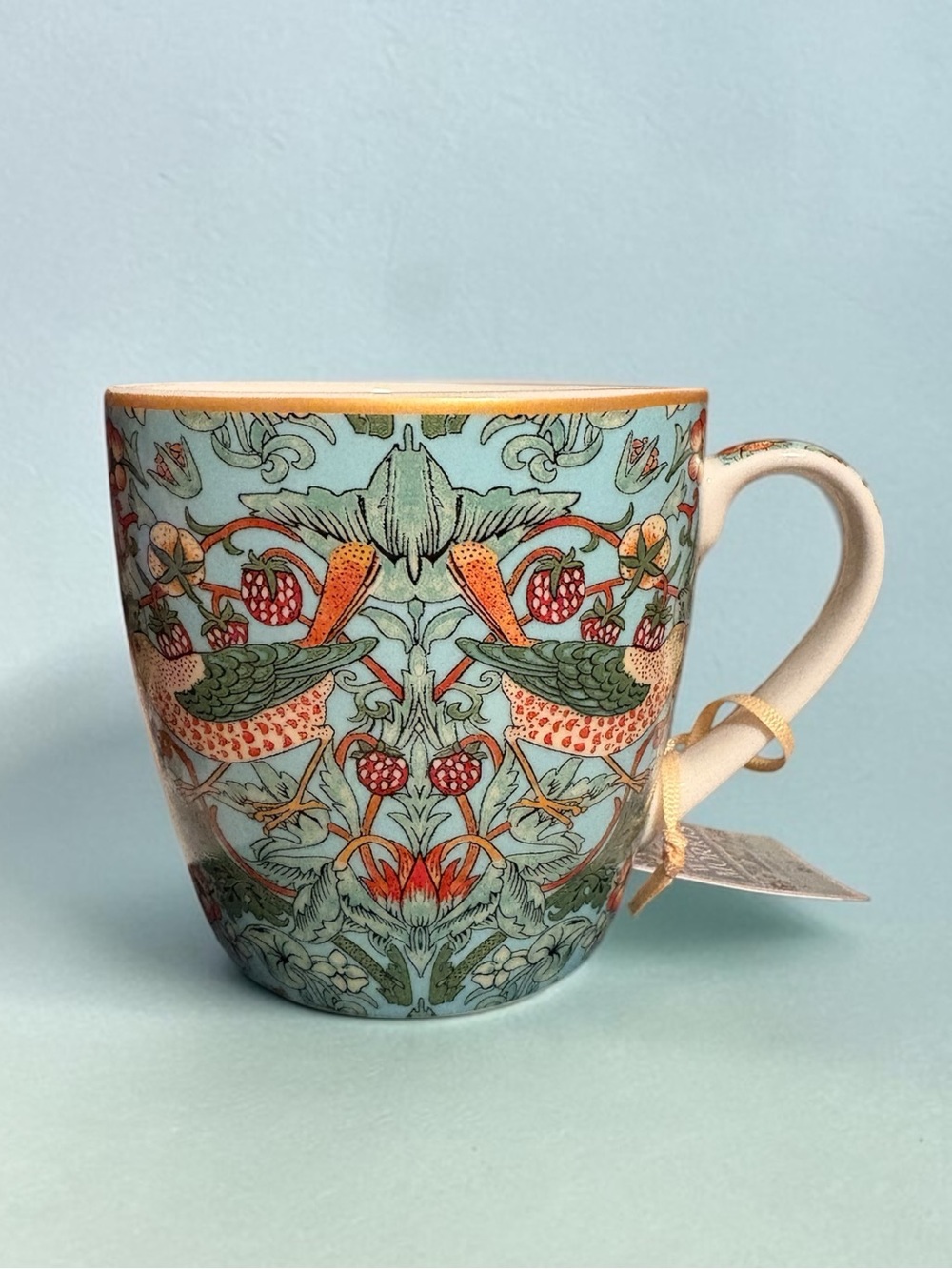 William Morris ‘Strawberry Thief’ Ceramic Mug Blue with Bird and Floral pattern